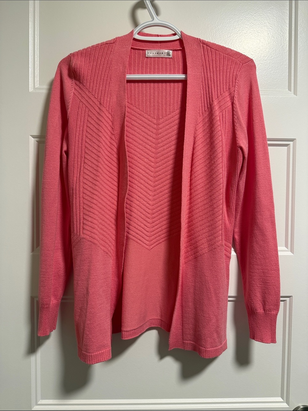 Coral Open-Front Chevron Knit Cardigan